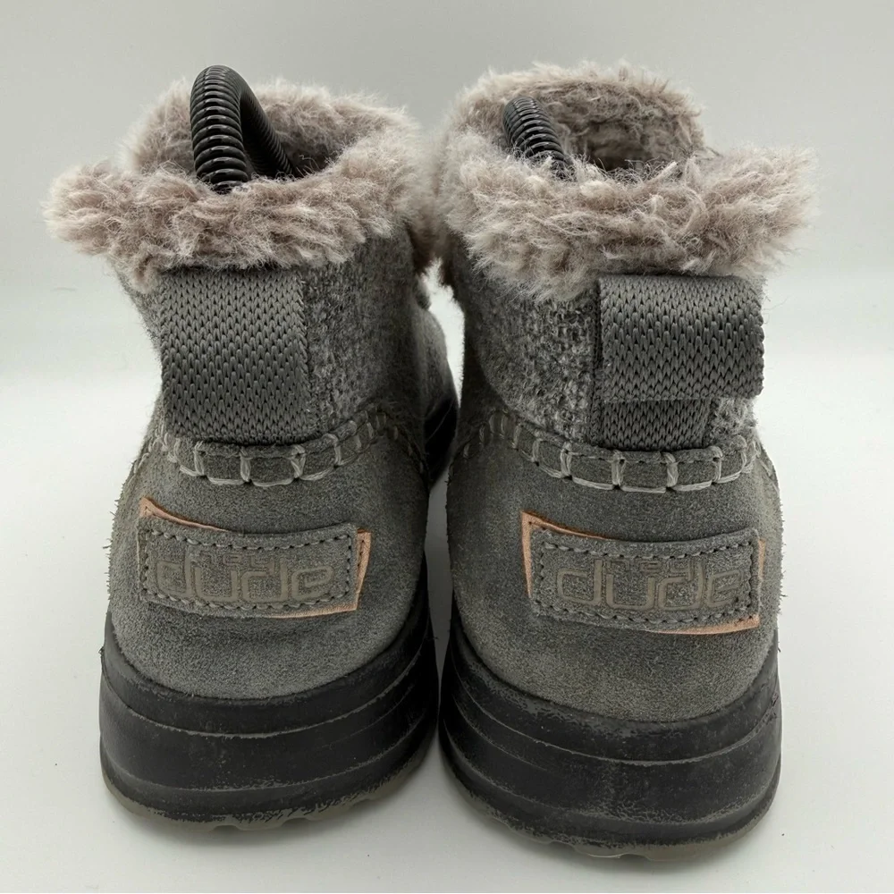 Women’s Hey Dude Denny Gray‎ Black Sleet Slip-On Ankle Boots Faux Fur Size 6